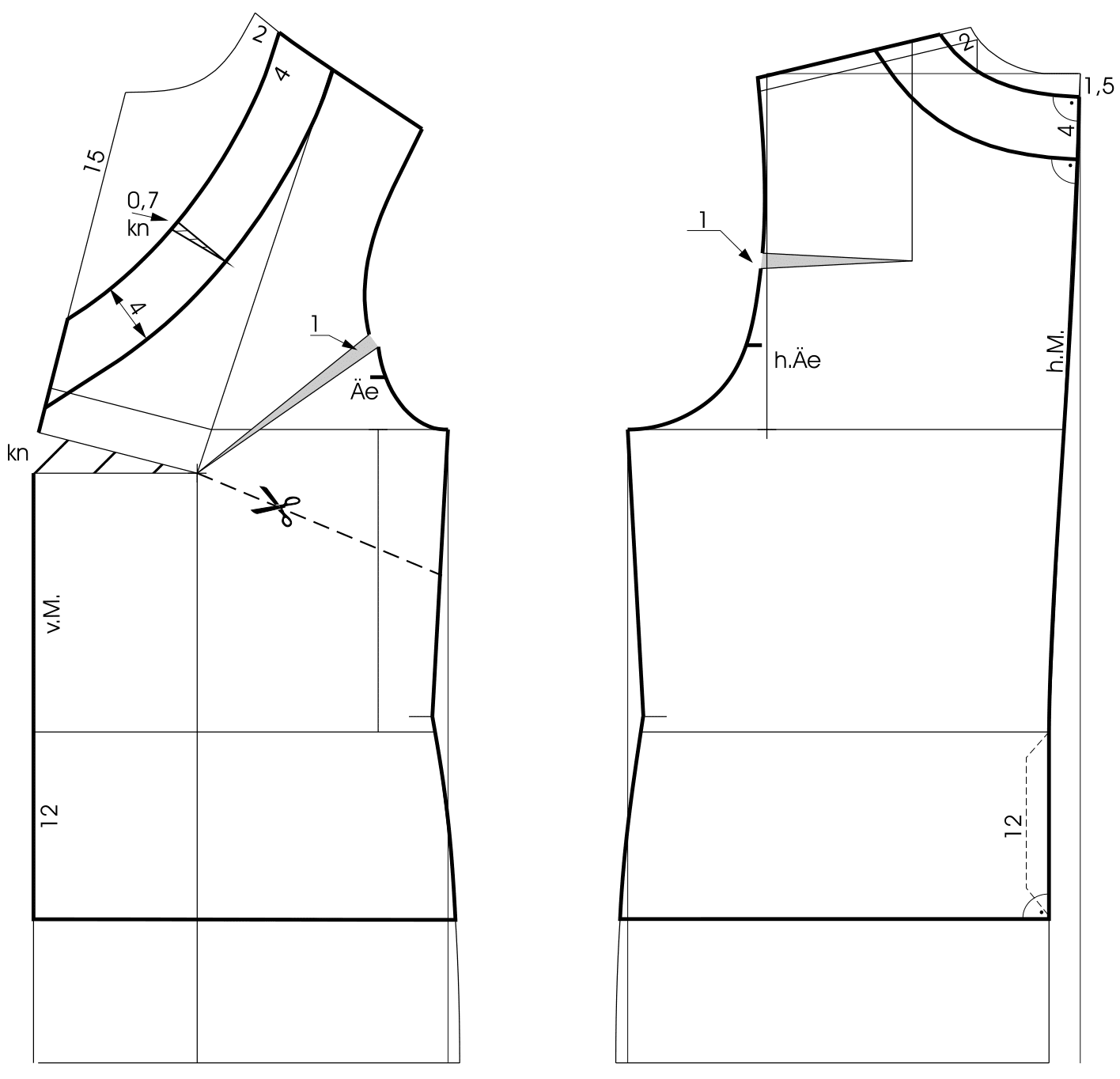 Schnittkostruktion für Raglanshirt in großen Größen