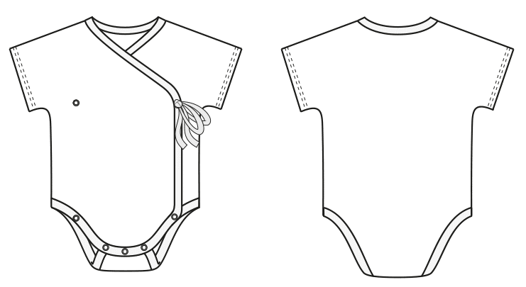 Technische Zeichnungen Wickelbody für Babys in Größe 50