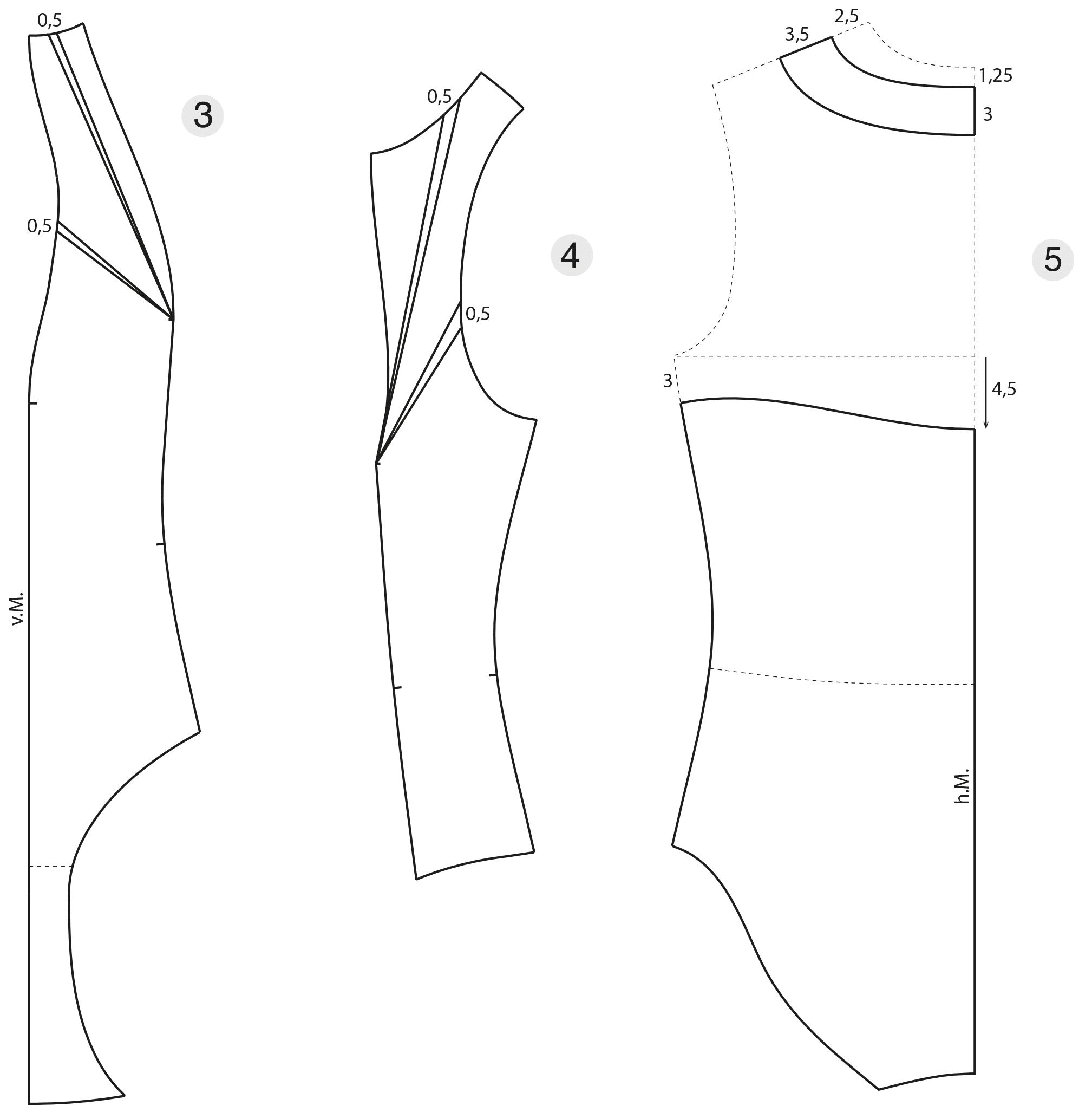 Die Schnittkonstruktion eines Badeanzuges mit Teilungsnähten ist abgebildet.