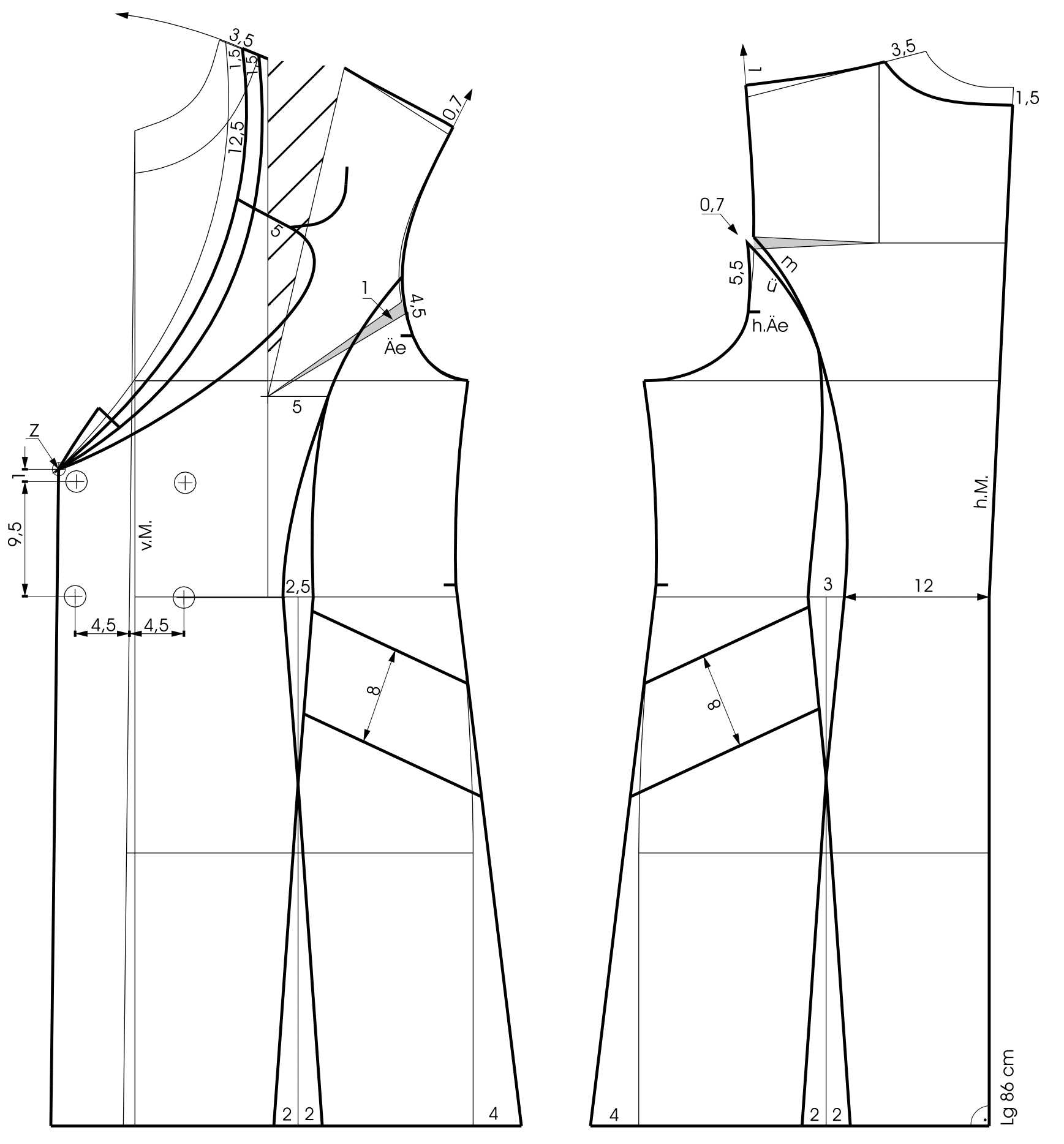 The pattern construction of a double row coat