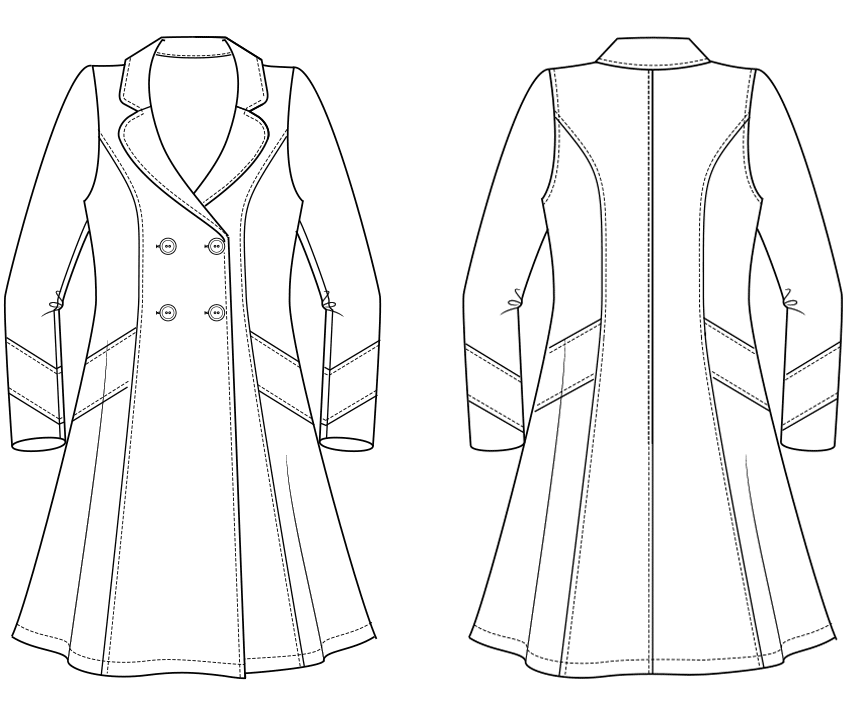  pattern construction of a double row coat for ladies