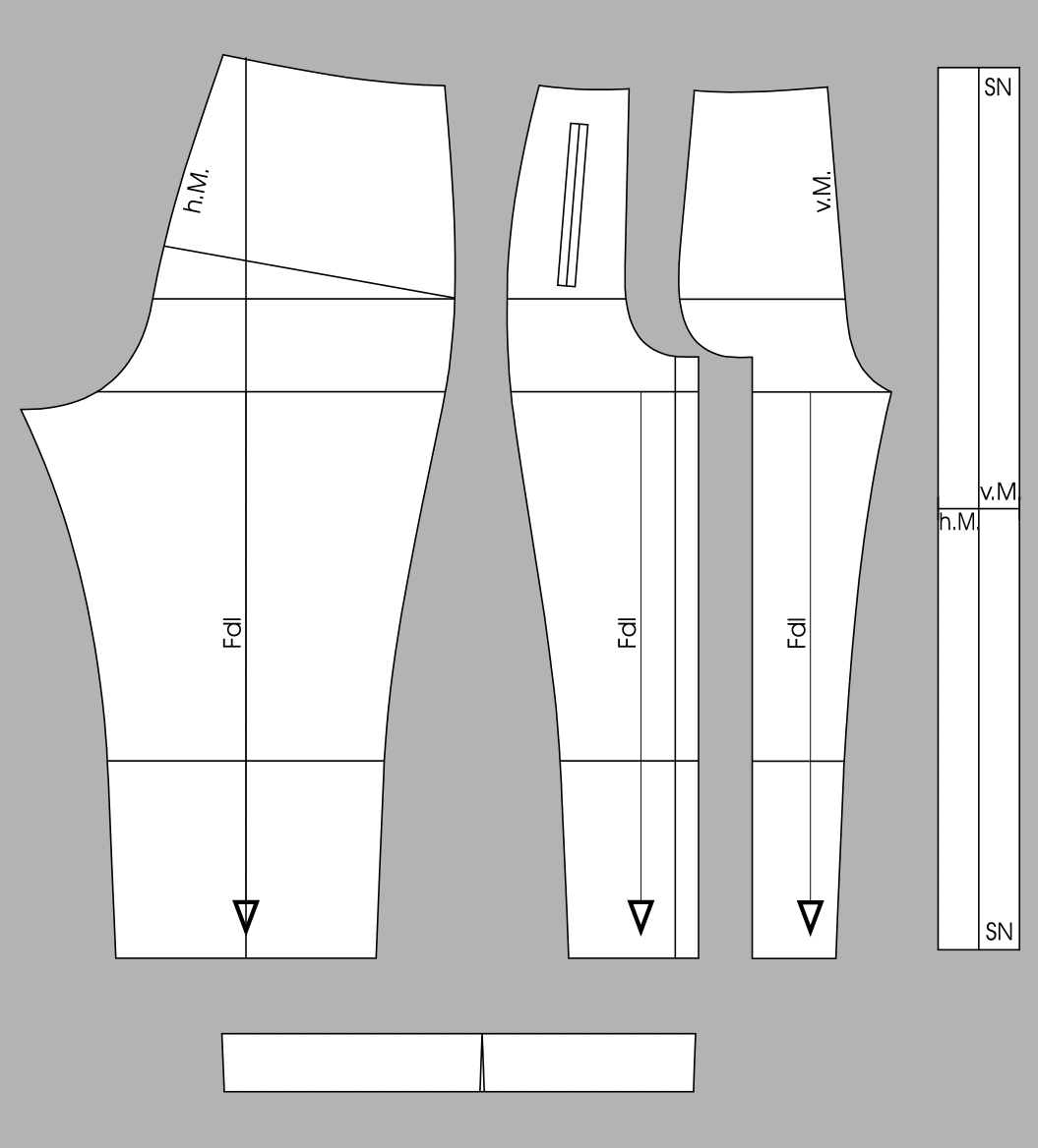 Die fertigen Schnittteile einer Caprihose ist zu sehen.