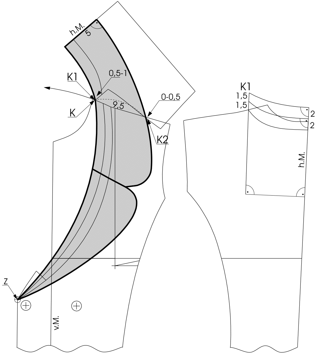 The pattern construction of a double row coat