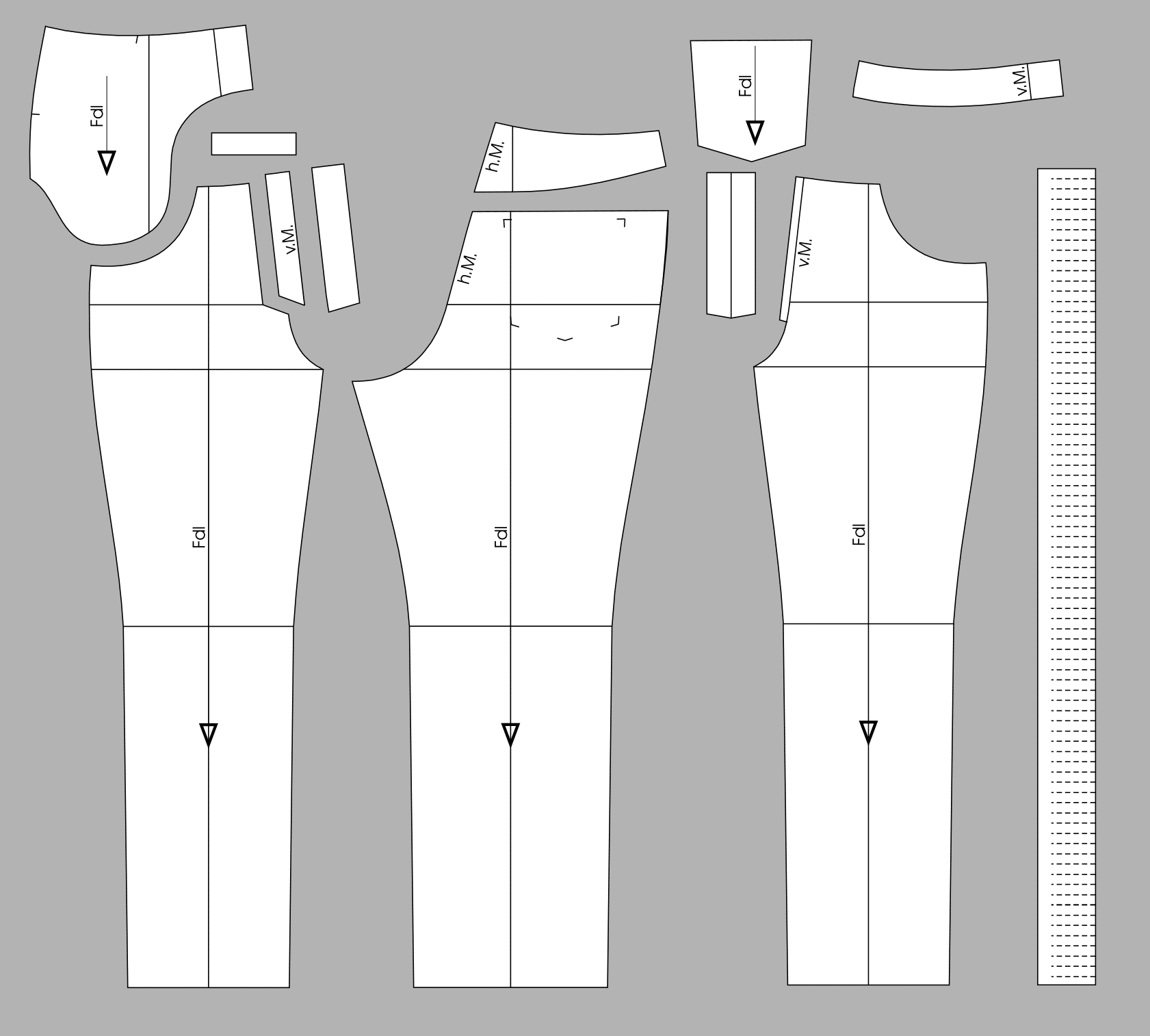 Die fertigen Schnittteile der Lederhose mit Fransen sind zu sehen.