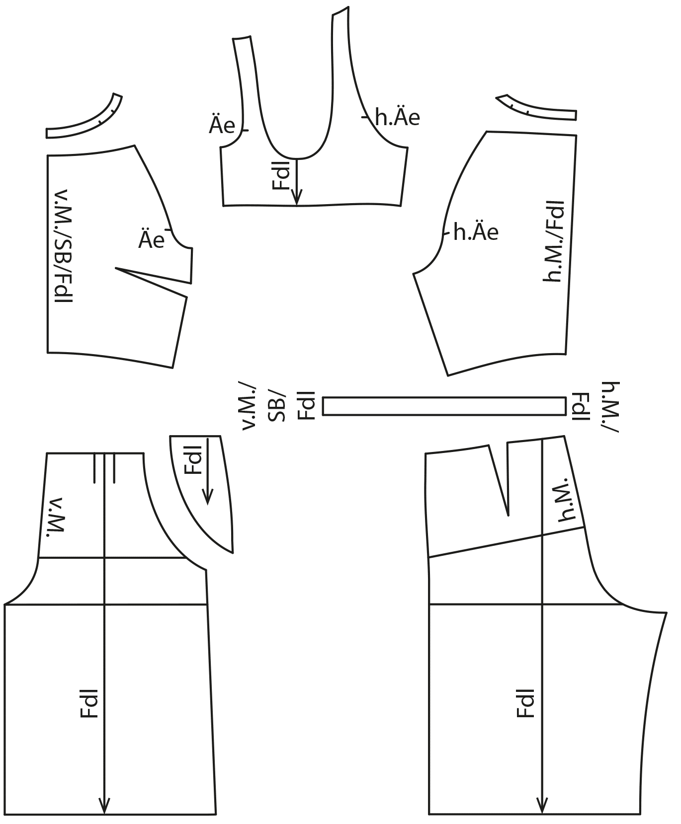 Zu sehen sind die fertigen Schnittteile auf dem Schnittmusterbogen für das Modell Overall.