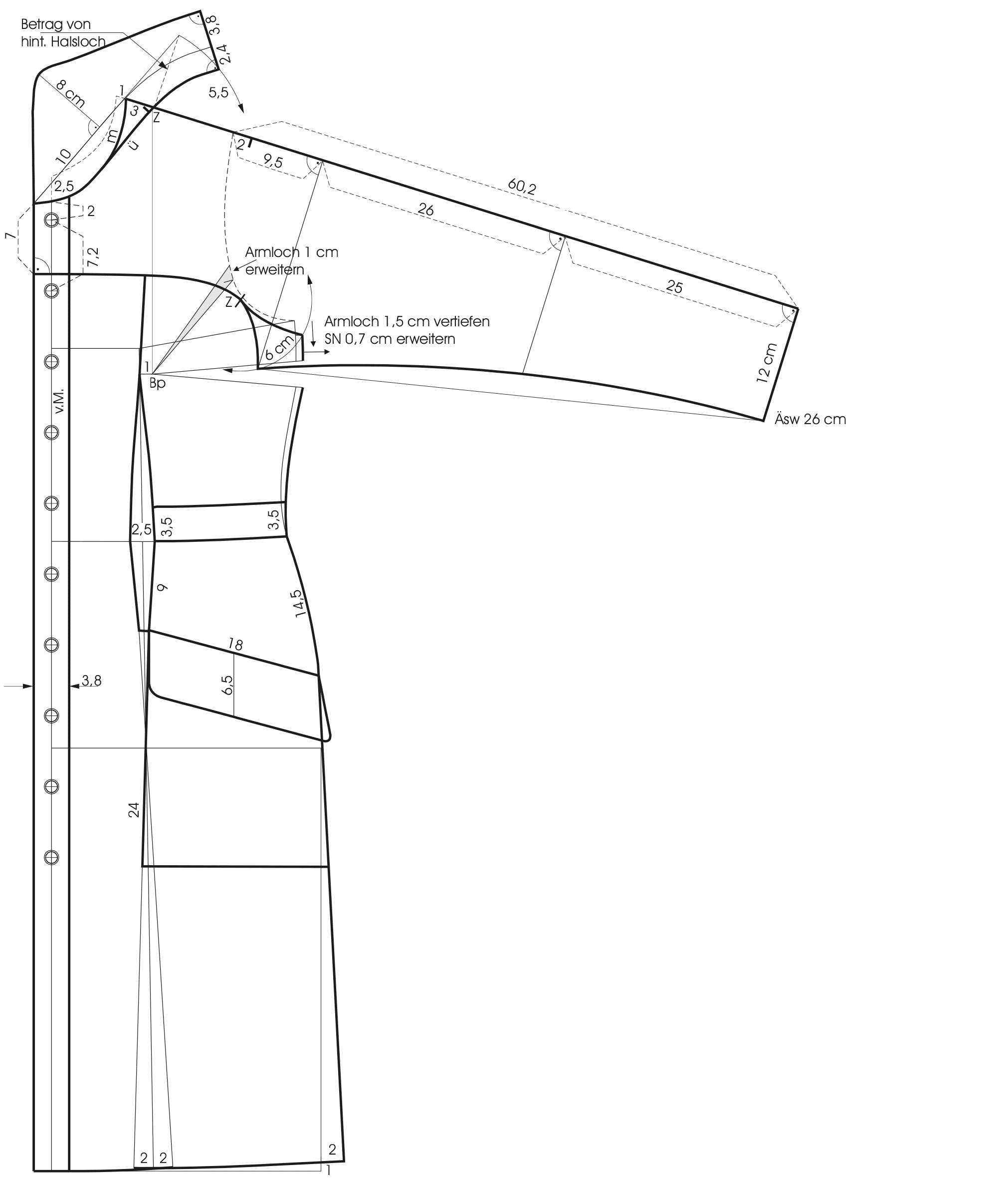 Schnittkonstruktion eines Passenraglan