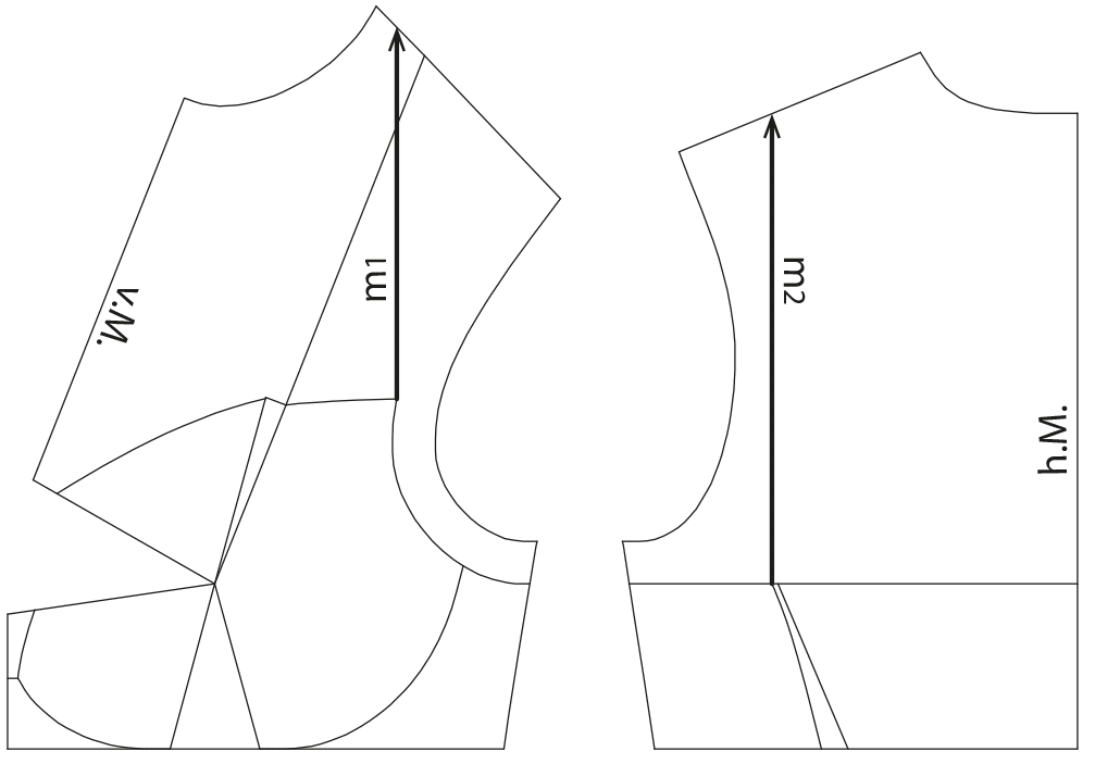 Die Abbilung zeigt die Schnittkonstruktion eines langen Kleides mit Cutouts.
