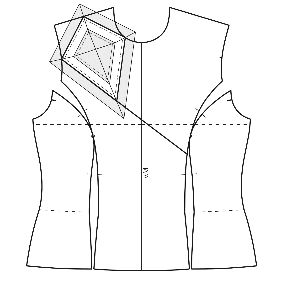 Abgebildet ist die Schnittkonstruktion für den geometrischen Kragen.