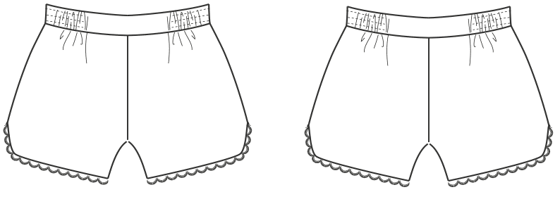 Die Abbildung zeigt die Schnitt-Technik von einer Shorts. Die Zeichnung dient als Vorlage für die Schnitterstellung.