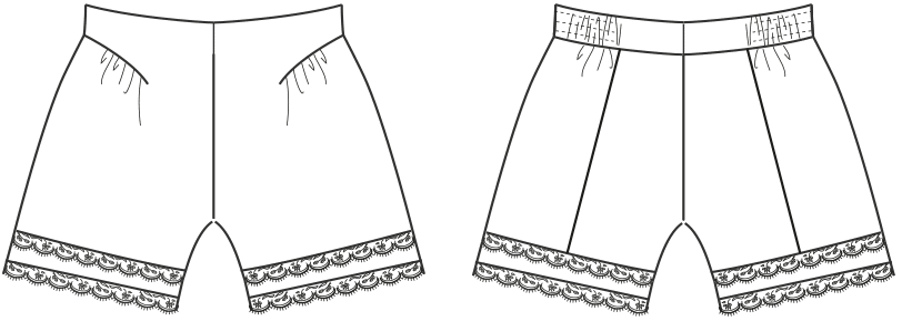 Die Abbildung zeigt die Schnitt-Technik von einer Shorts. Die Zeichnung dient als Vorlage für die Schnitterstellung.