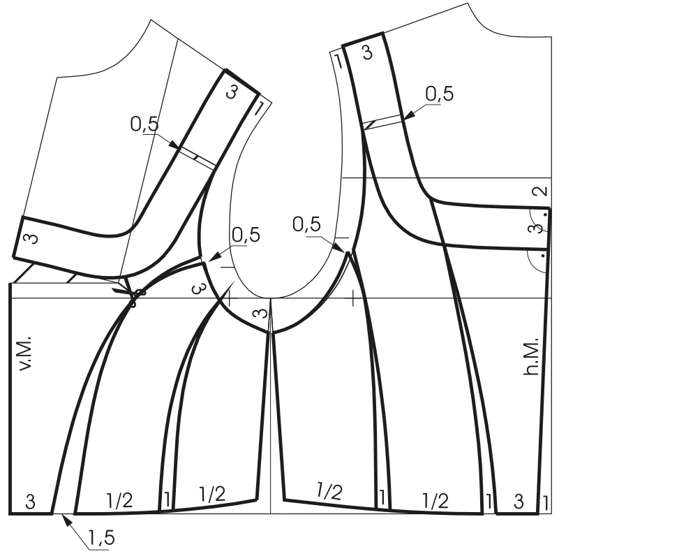 Die Abbildung zeigt die Schnittkonstrukton eines Schnürrmieders.