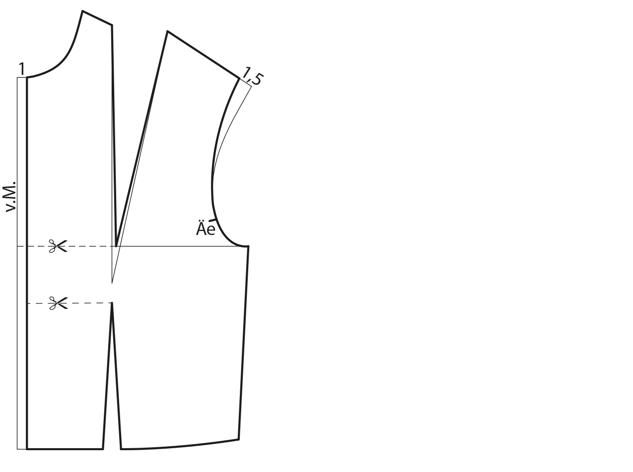 Zu sehen ist die Schnittkonstrukton eines Kleides im Retro-Look.