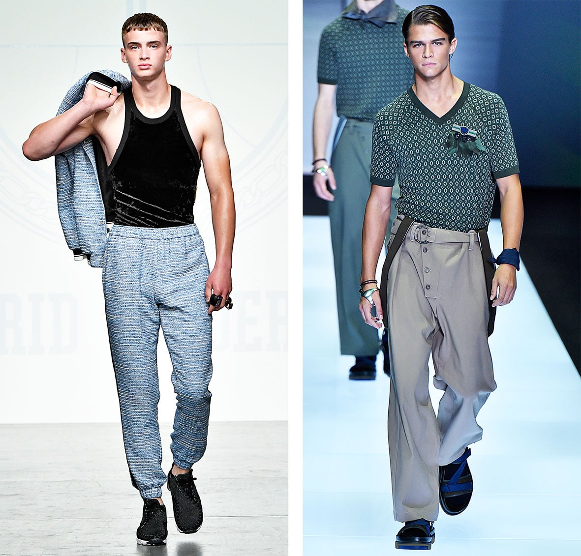 Casual pants for men at Astrid Andersen and Armani Runway Show.