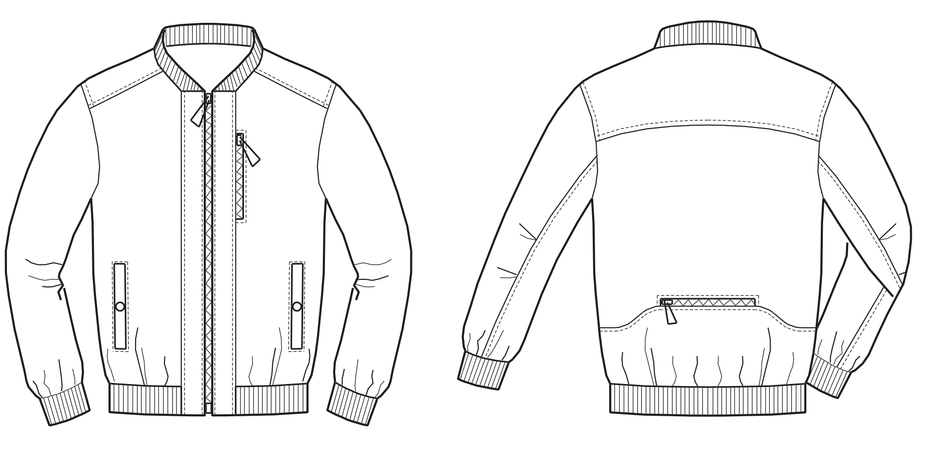 sportliche Bomberjacke mit Reißverschlüssen, Strickkragen und Strickbund