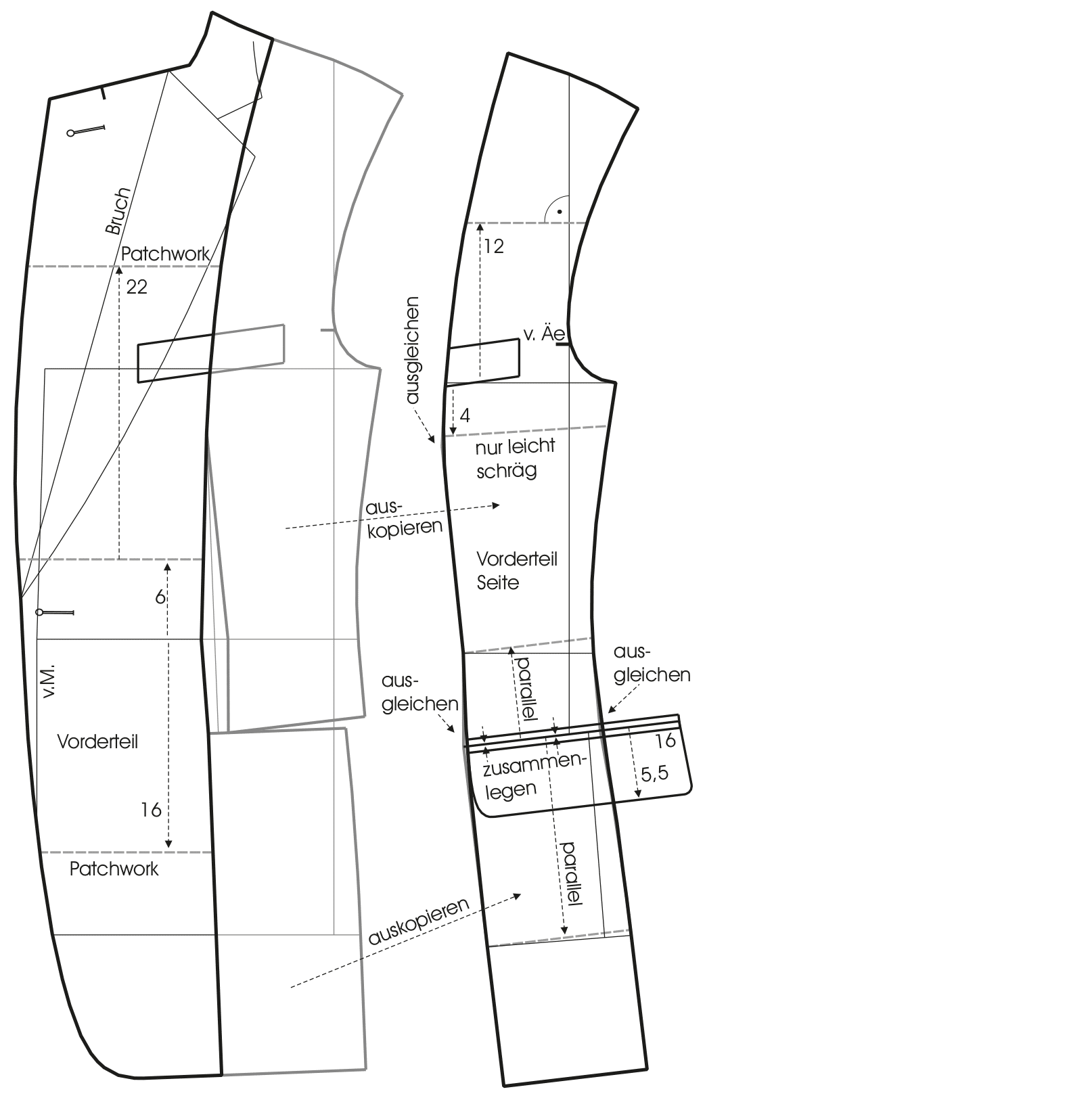 1-Knopf Patchwork-Sakko Modellschnitt und Kragenkonstruktion