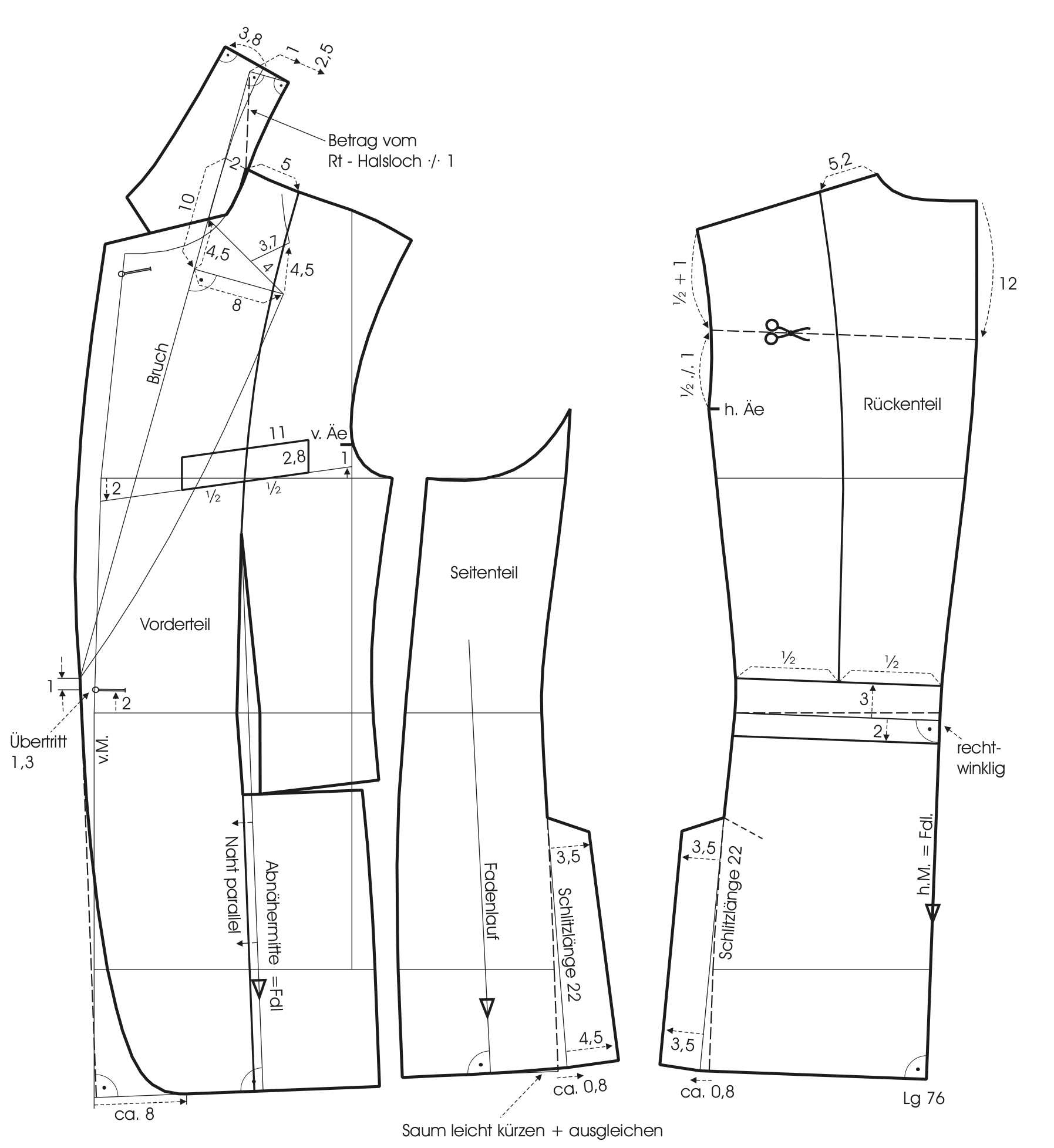 1-Knopf Patchwork-Sakko Modellschnitt und Kragenkonstruktion