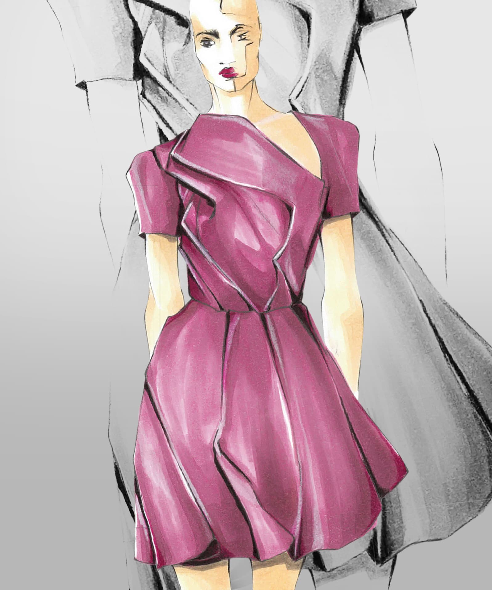 Modeillustration Drapage Cocktailkleid