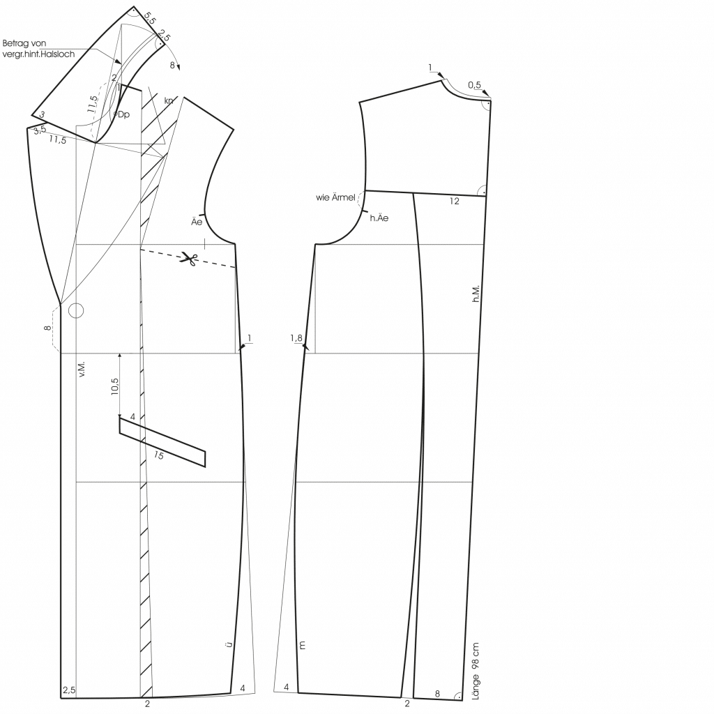 Zeigt die Schnitt-Technik eines Mantels mit Reverskragens.