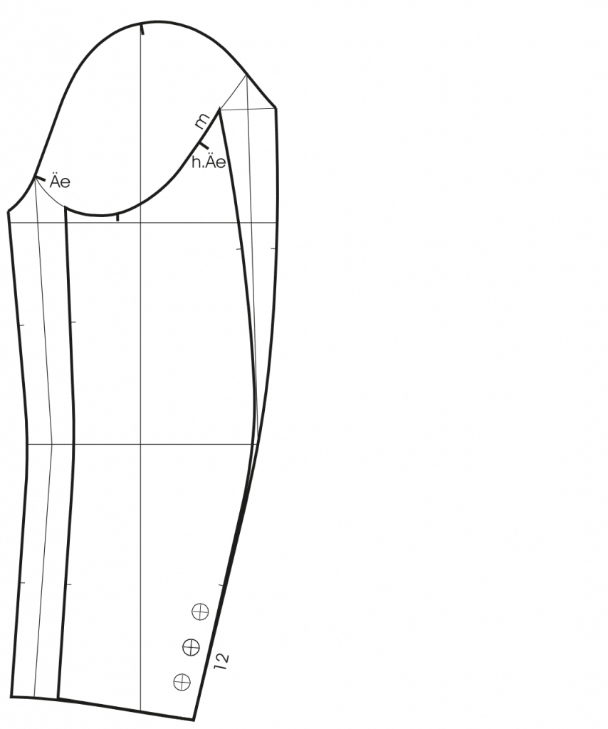 Zeigt die Schnittkonstruktion eines Zweinahtärmels für einen Mantel.