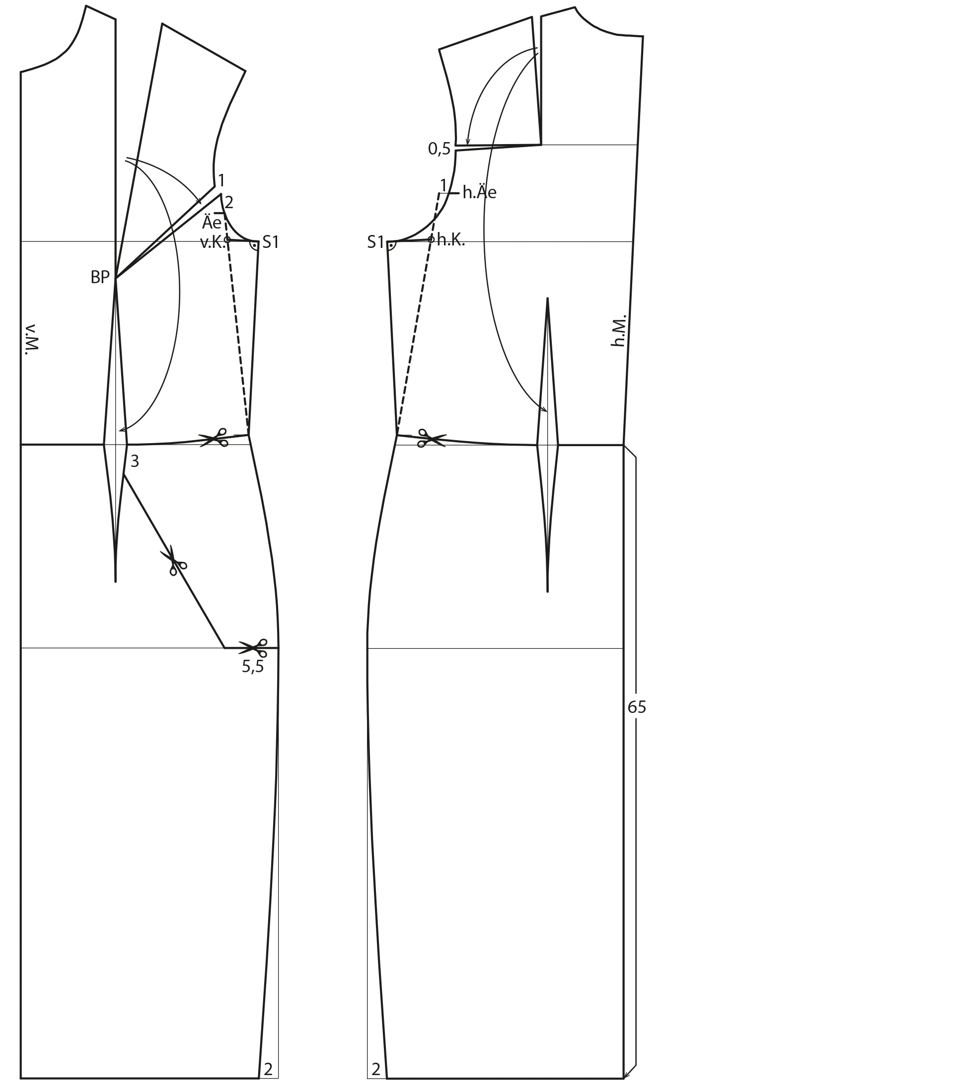 Schnittkonstruktion Vorder- und Rückenteil