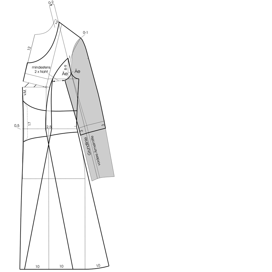 Schnittkonstruktion Seitenteil-Kimono