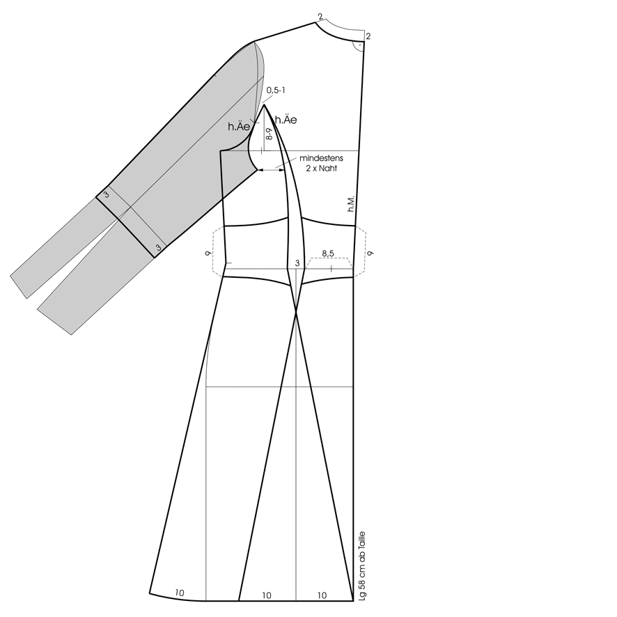 Schnittkonstruktion Seitenteil-Kimono