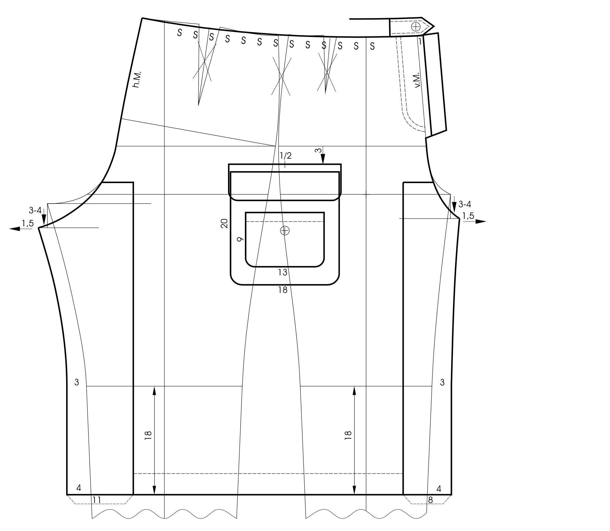 Schnittkonstruktion einer Low Croch Hose in 7/8 Länge