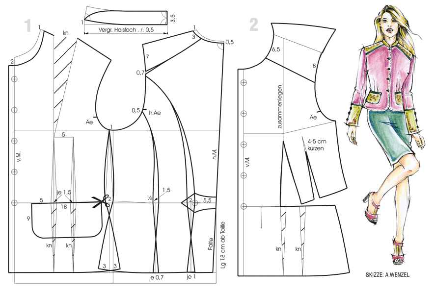 Schnittkonstruktion für Trachtenjacke