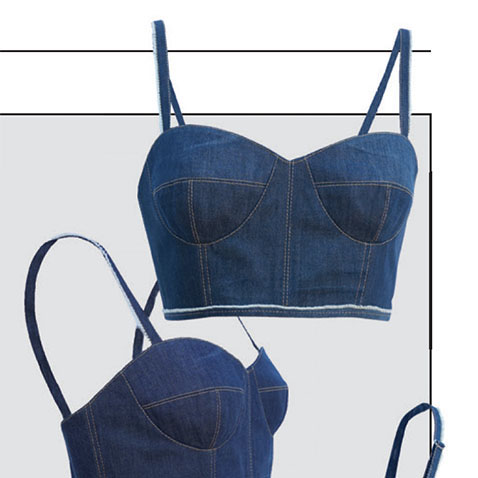 Aus einer alten Herrenjeans wurde ein Bustier erstellt.