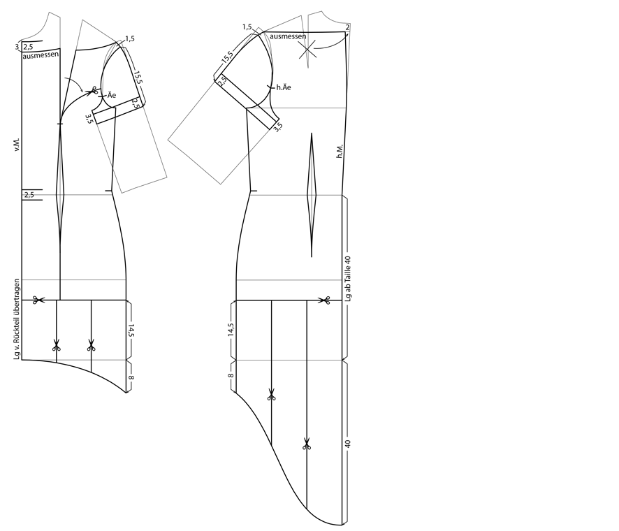 Schnittkonstruktion für ein Cocktailkleid mit Volant 