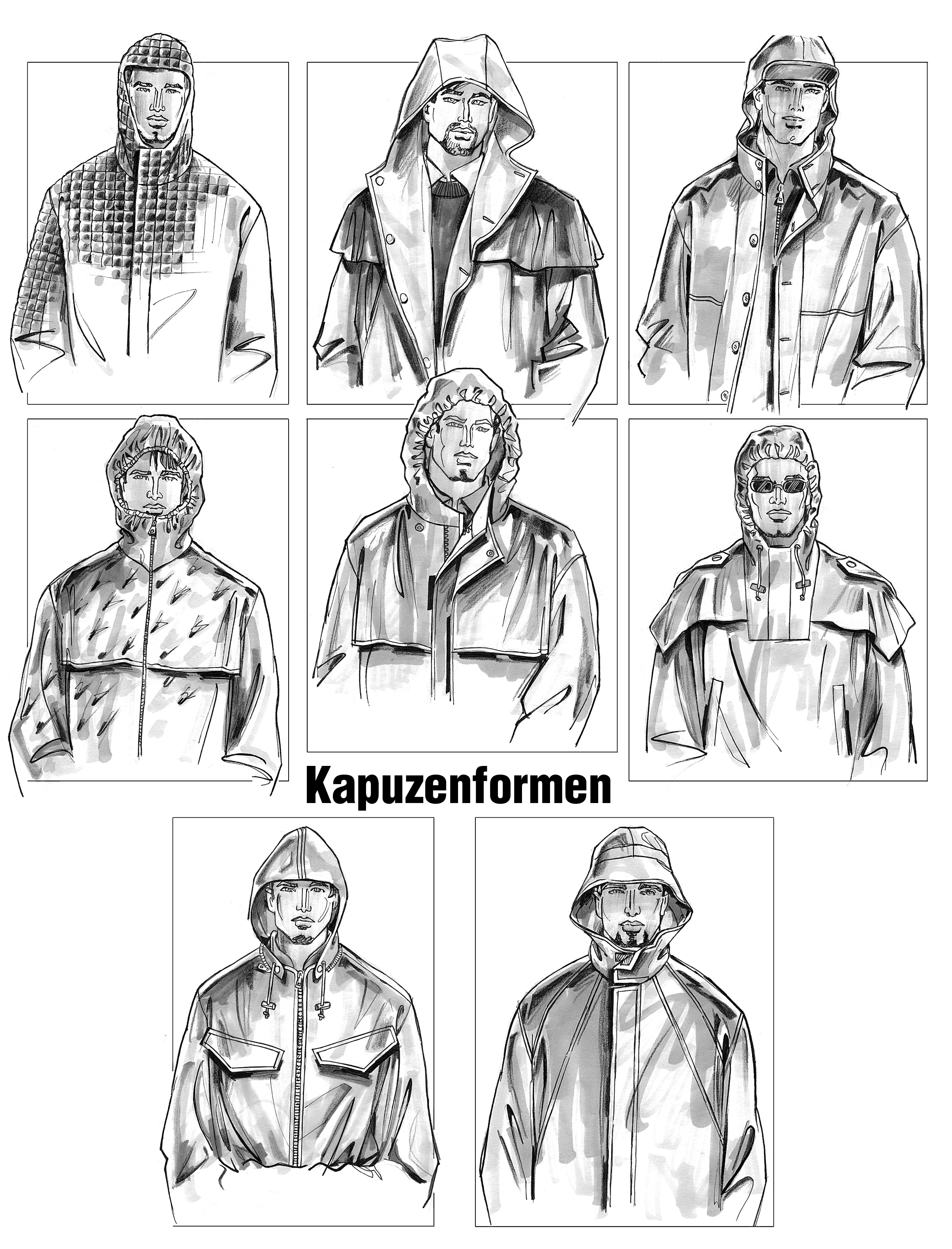 Kapuzenformen für Herrenmode