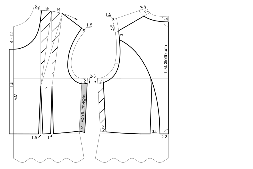 Schnittkonstruktion eines Dirndl Oberteils