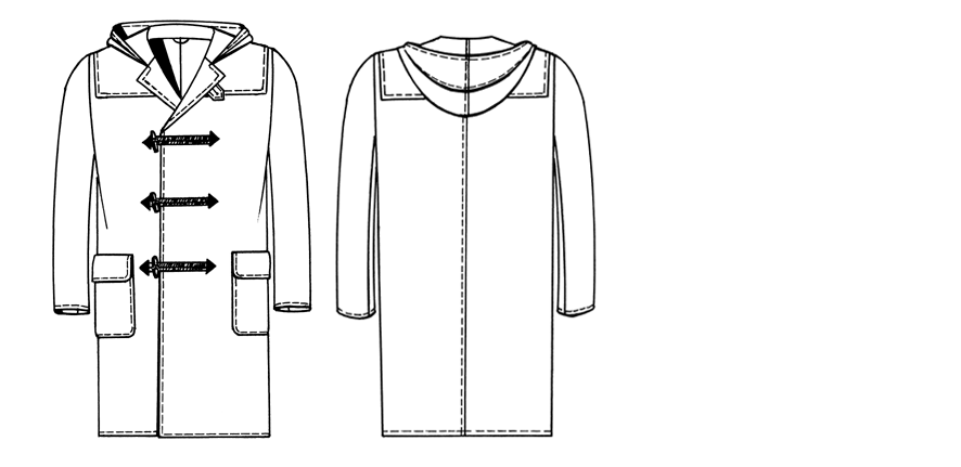 Technische Zeichnung eines Dufflecoat