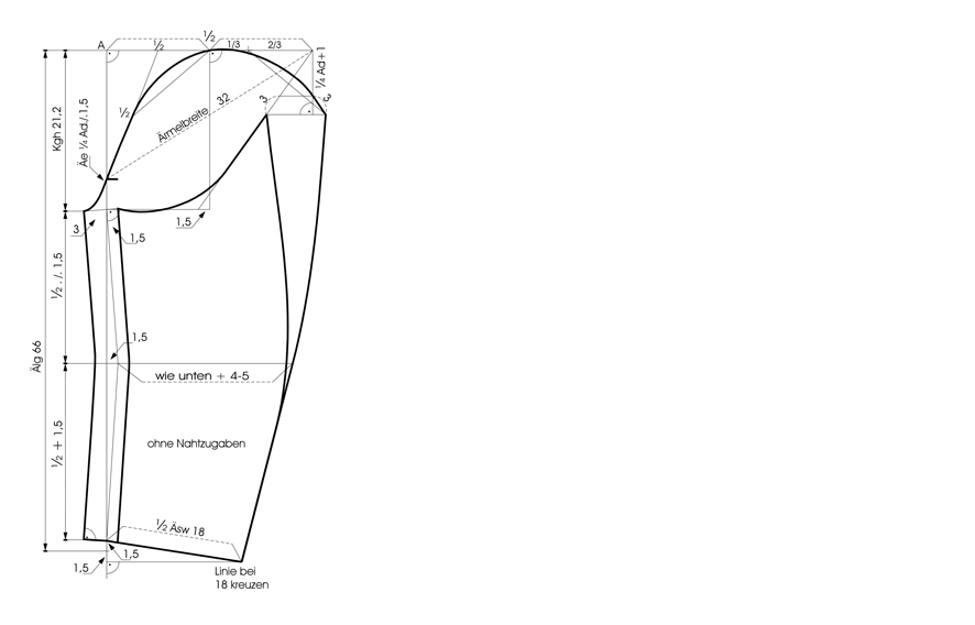 Schnittkonstruktion des Ärmels bei einem Dufflecoat