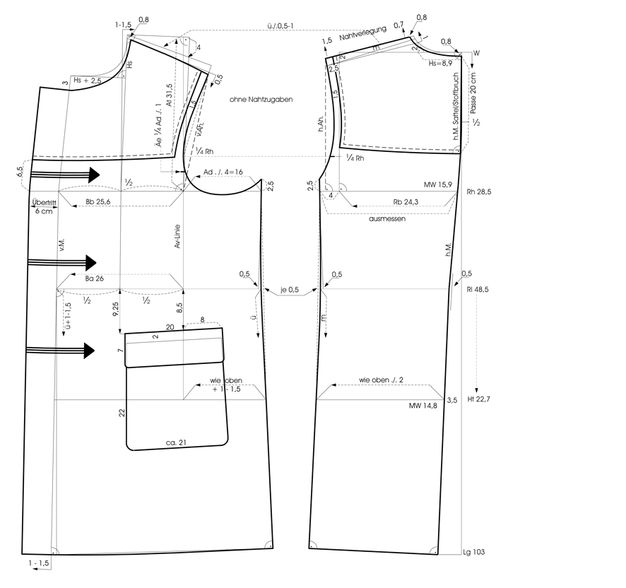 Schnittkonstruktion eines Dufflecoat