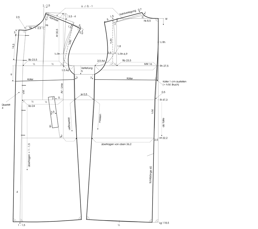 Schnittkonstruktion für einen Lodenmantel