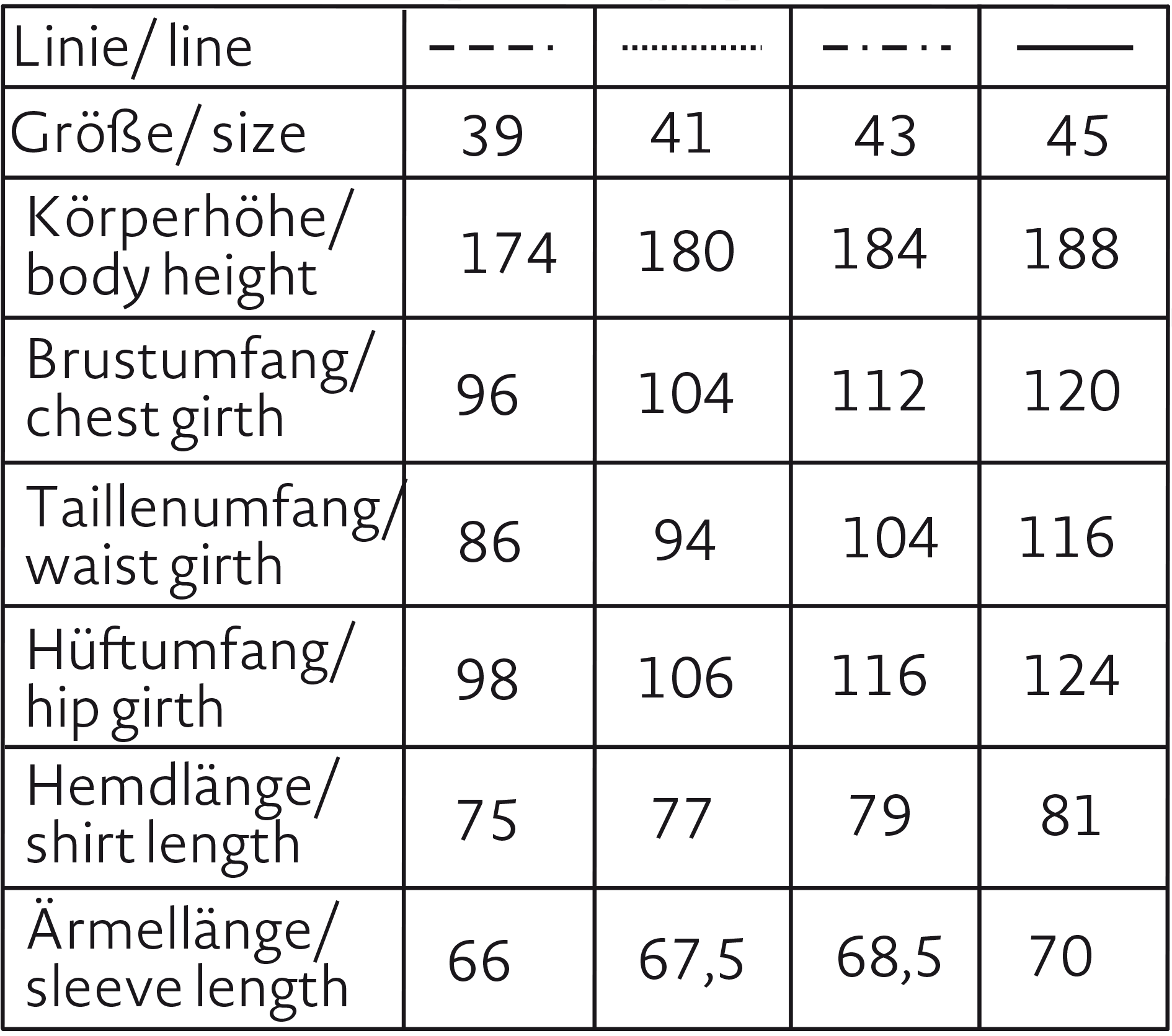 Tabelle Herren Hemd Regular Fit