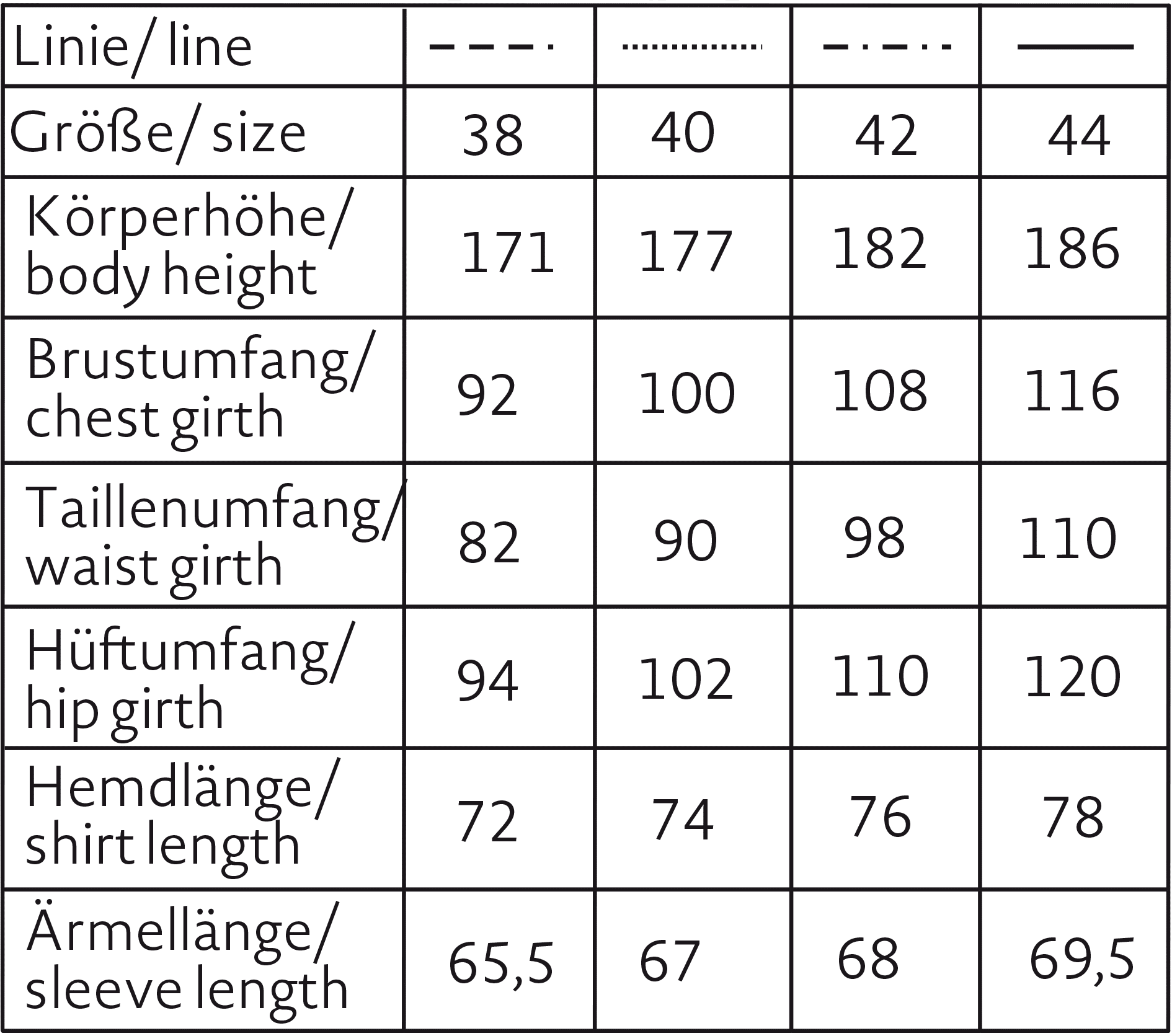 Größentabelle Herren Hemd Slim-Fit