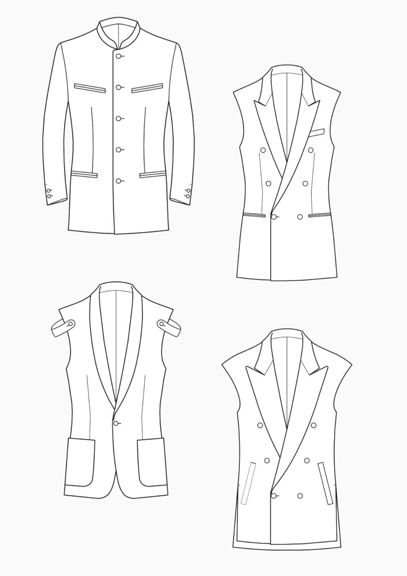 Product: Pattern Making Grading Men’s high-neck jacket & sleeveless jackets