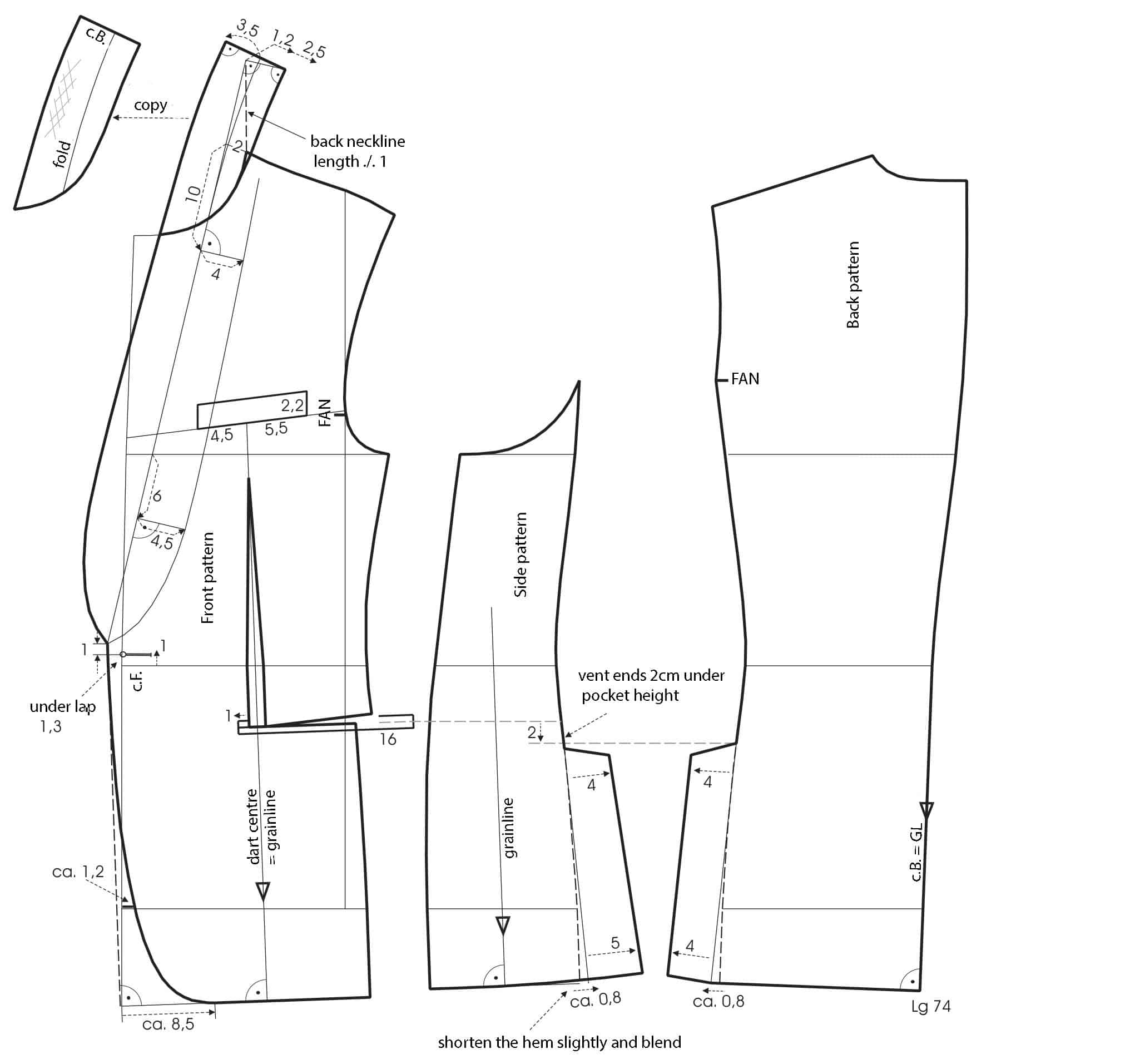 pattern for suit jacket with shawl lapel