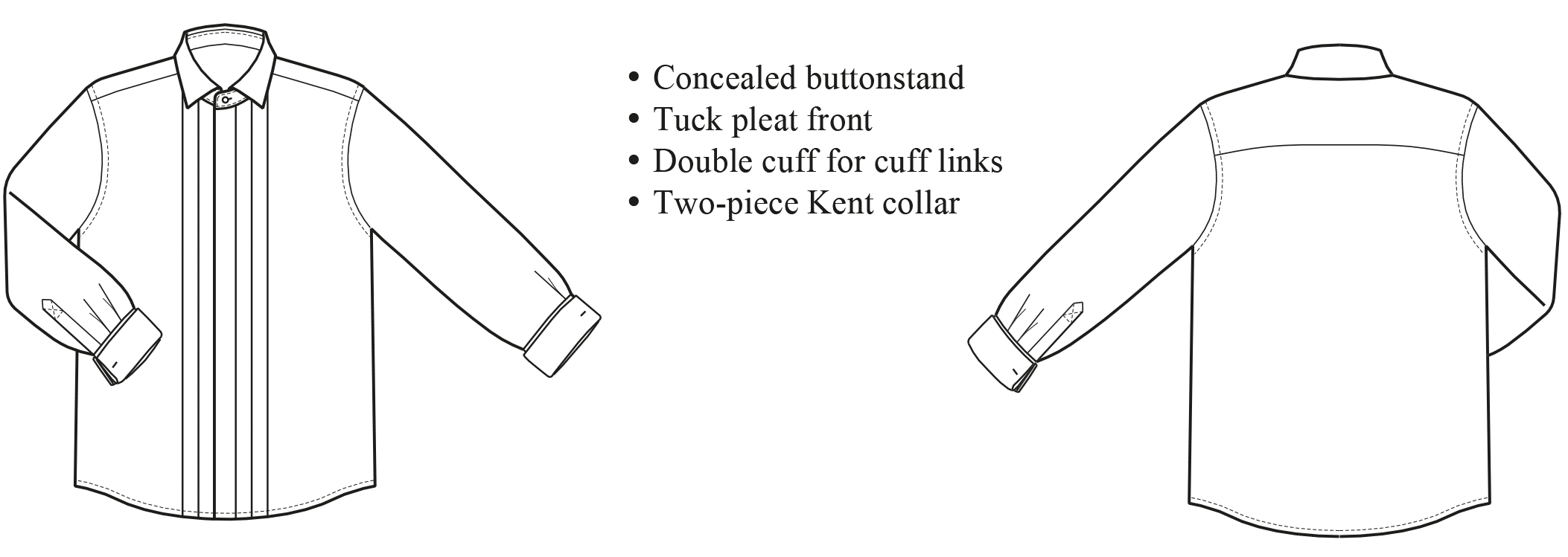 You can see the technical drawing of a tuxedo shirt with tuck pleats.