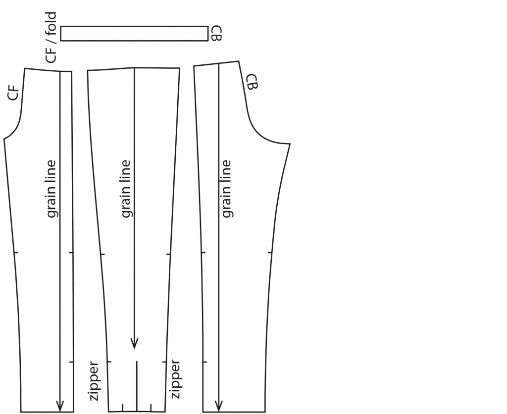 The photo shows the pattern pieces of a sportswear pants. The pattern is available on the pattern sheet.