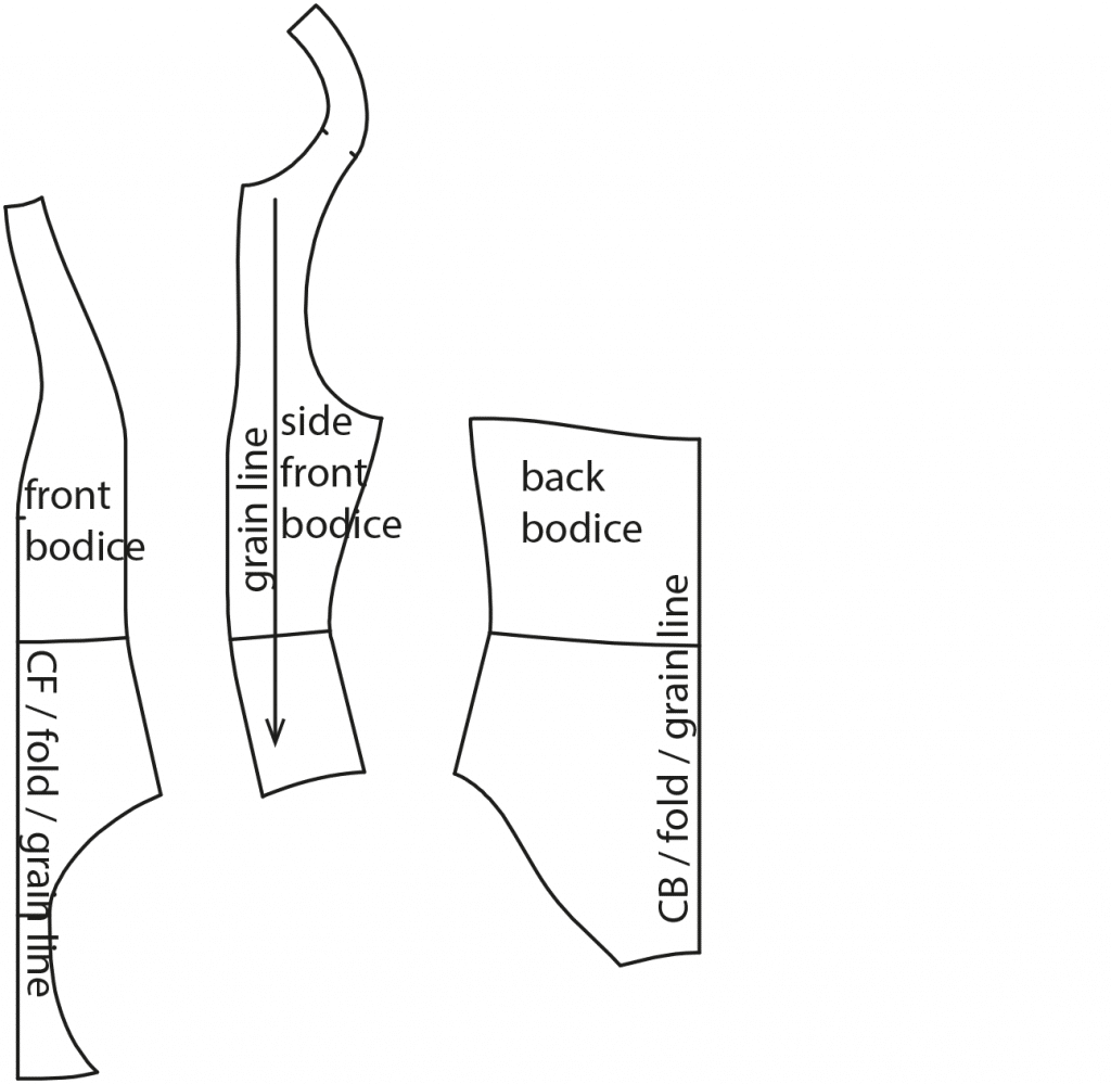 The photo shows the pattern pieces of a swimsuit. The pattern is available on the pattern sheet