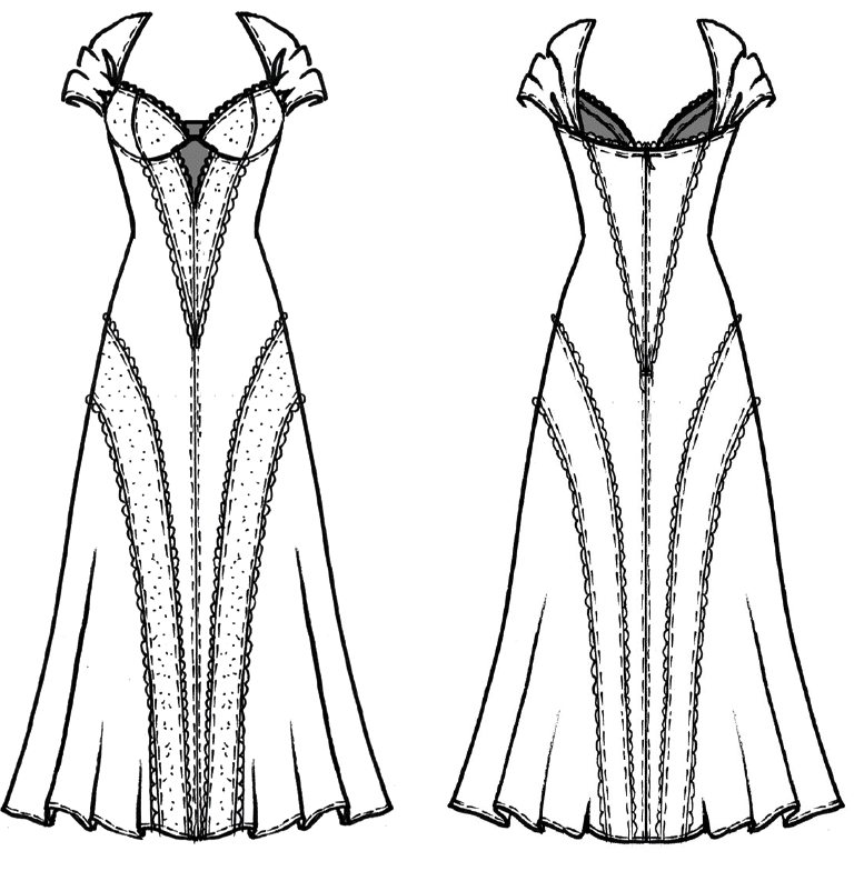 The photo shows the technical drawing of a dress. It´s the template for the pattern construction.