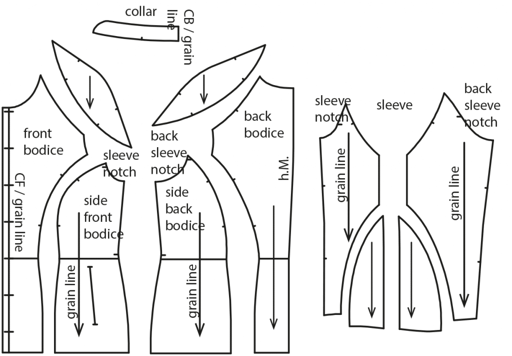 The photo shows the pattern pieces of a sportswear hoodie. The pattern is available on the pattern sheet.