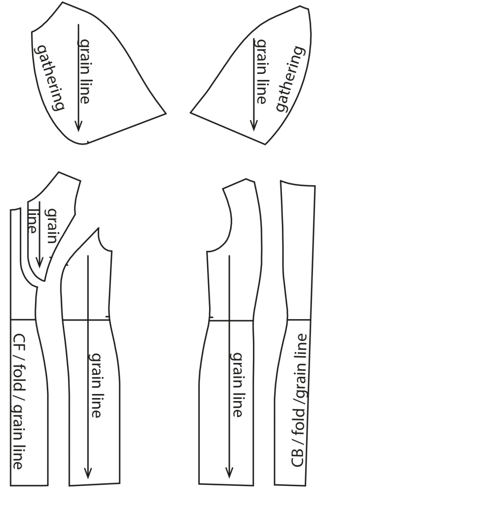 The photo shows the pattern pieces of a dress. The pattern is available on the pattern sheet.