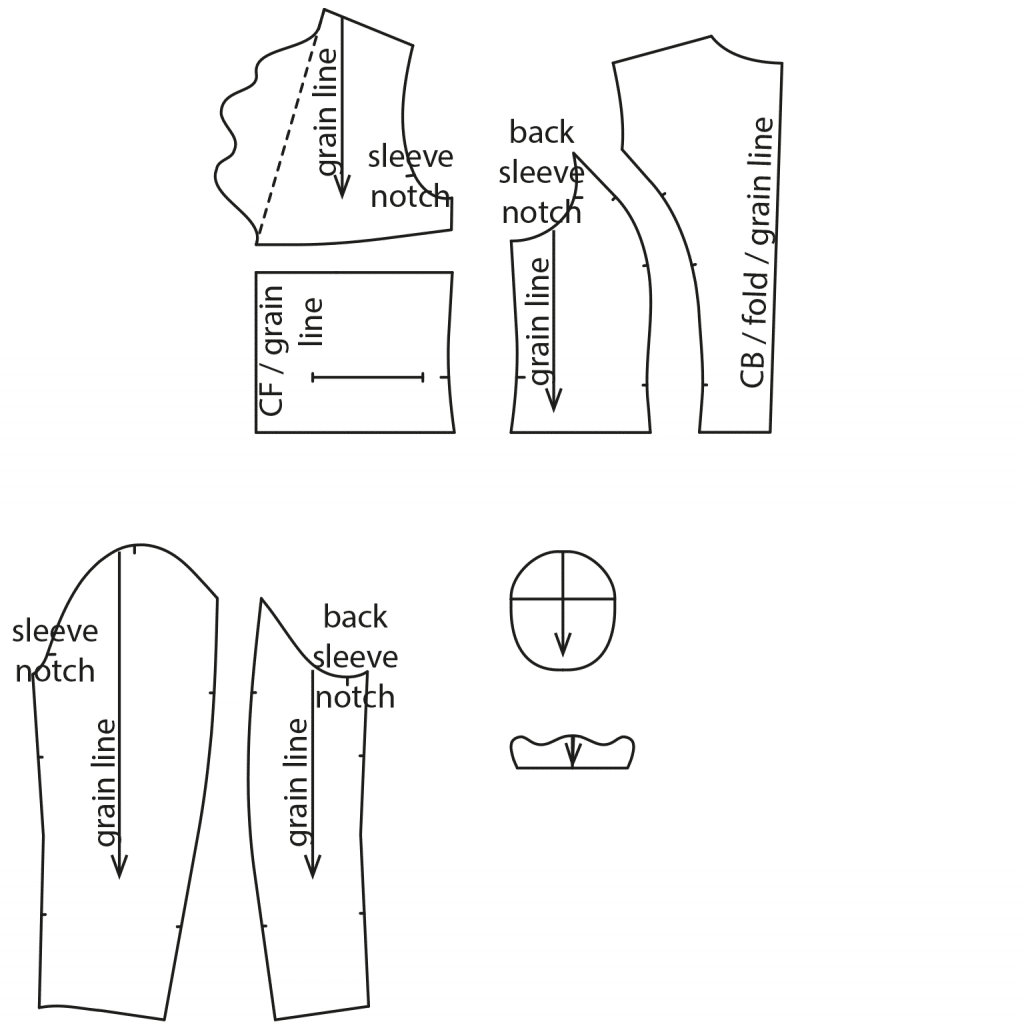 The photo shows the pattern pieces of a matador jacket. The pattern is available on the pattern sheet.