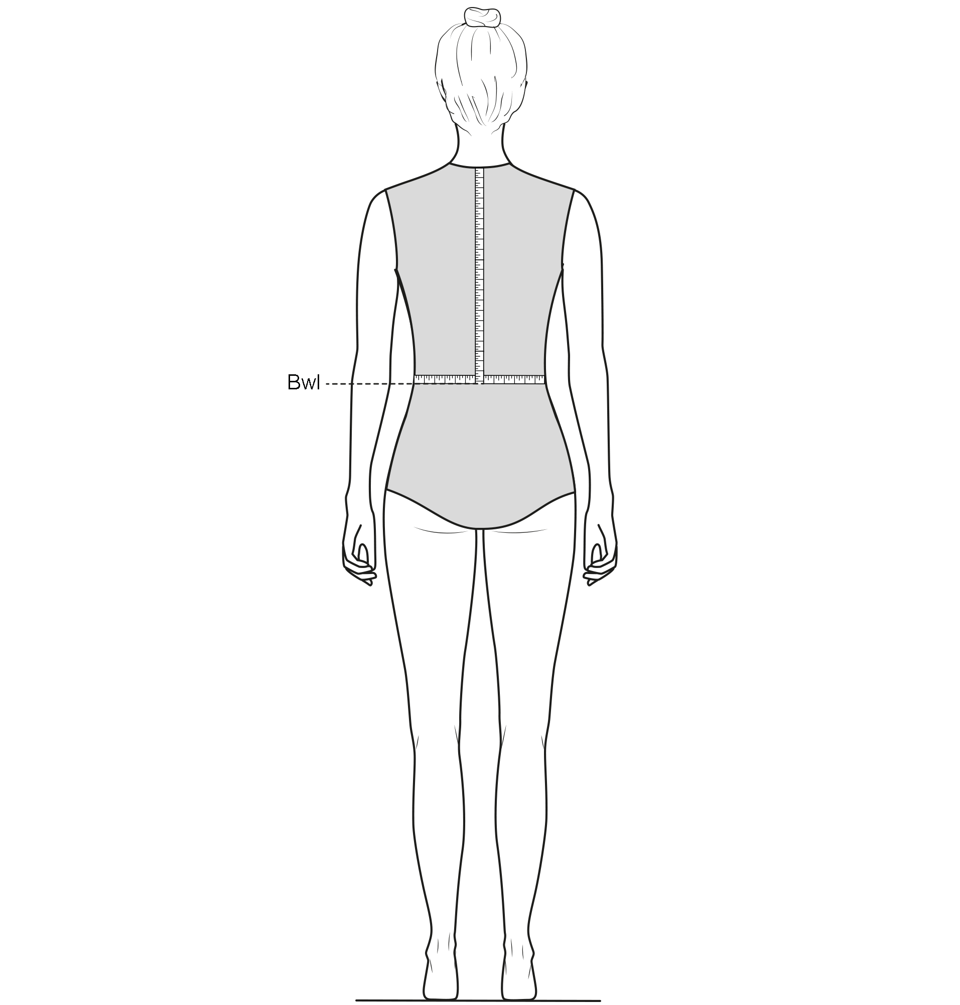 This figure shows the measurement of the Back waist length